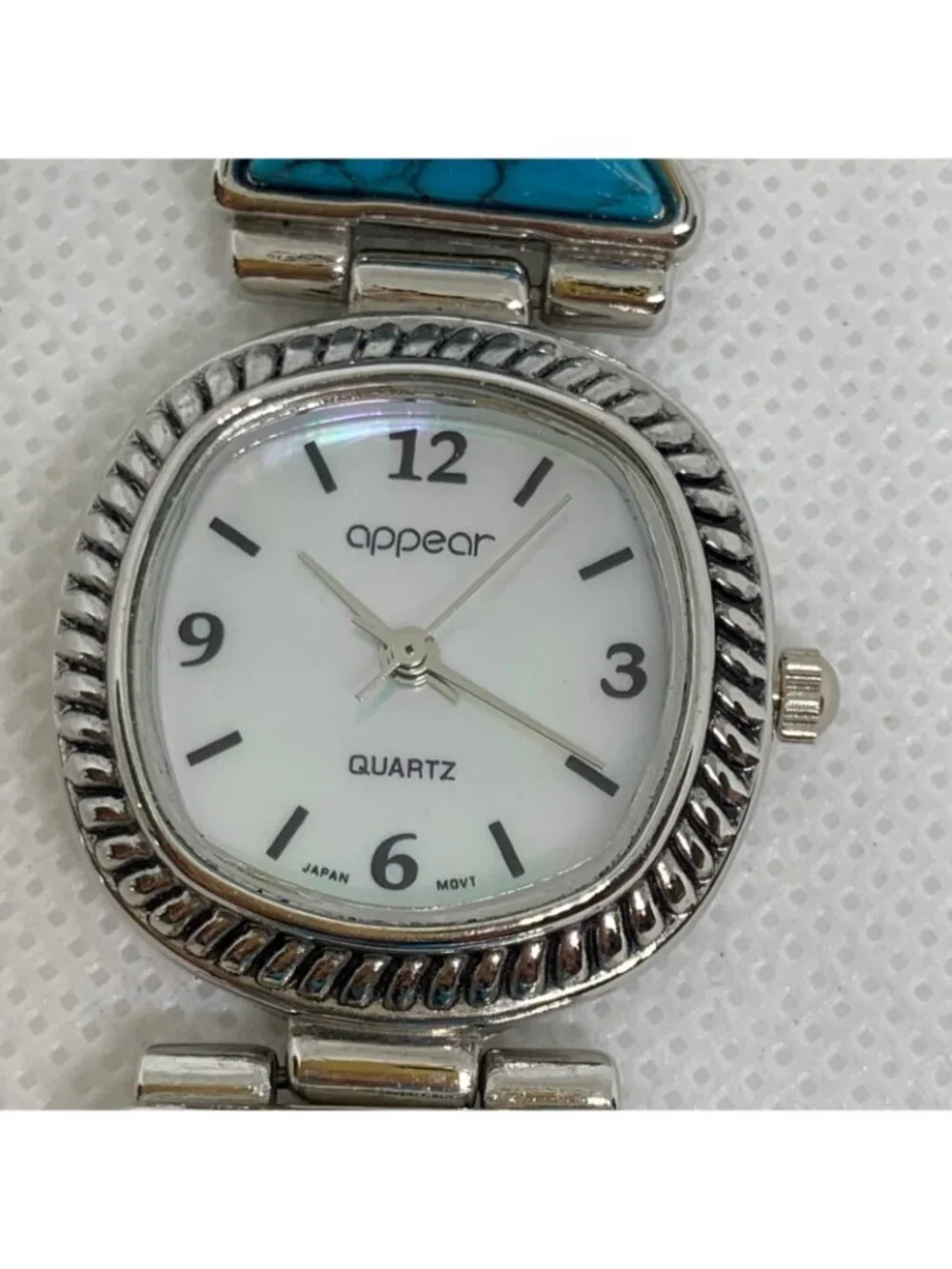 Appear women silver tone watch colorful stones 25mm mop dial quartz running